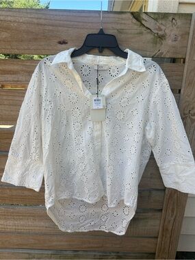 JDY White Eyelet Button-Up Shirt